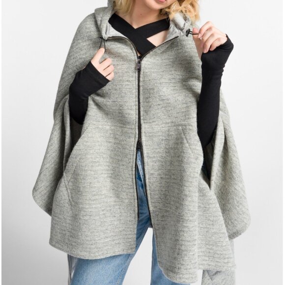 Aakasha Zipper Front Asymmetric Poncho Coat - Picture 1 of 6